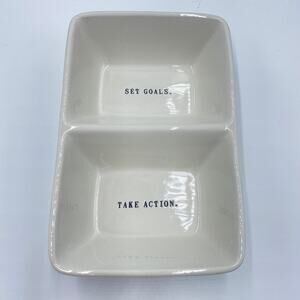 Rae Dunn "Set Goals, Take Action Divided Dish Trinket Tray Jewelry 4.5 x 7
